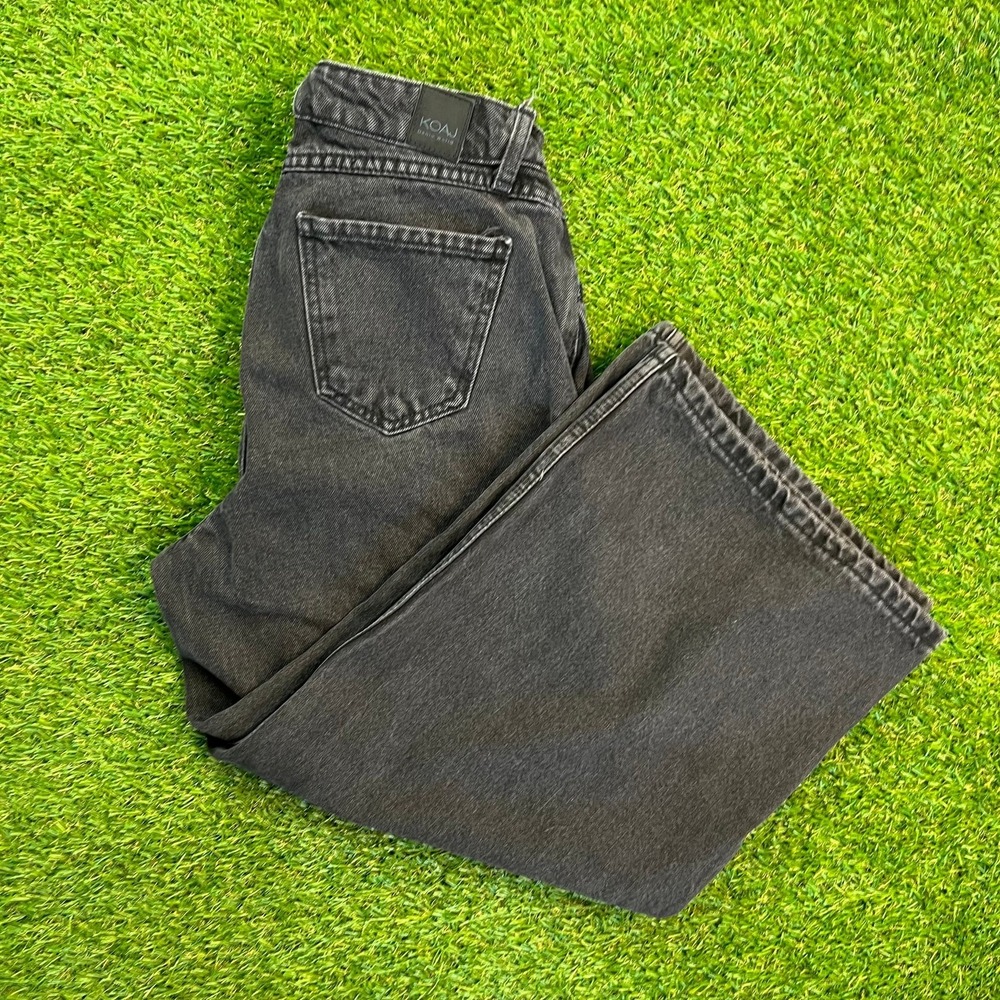 KOAJ Black Denim Culotte Jeans High Rise‎ Wide Leg Cropped Pants Womens Size 12